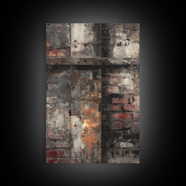 Exposed Brick Texture Abstract Framed Canvas Print, Industrial Art, Printable Art, Living Room Decor, Fine Art, Foundry, IND-2x3-12