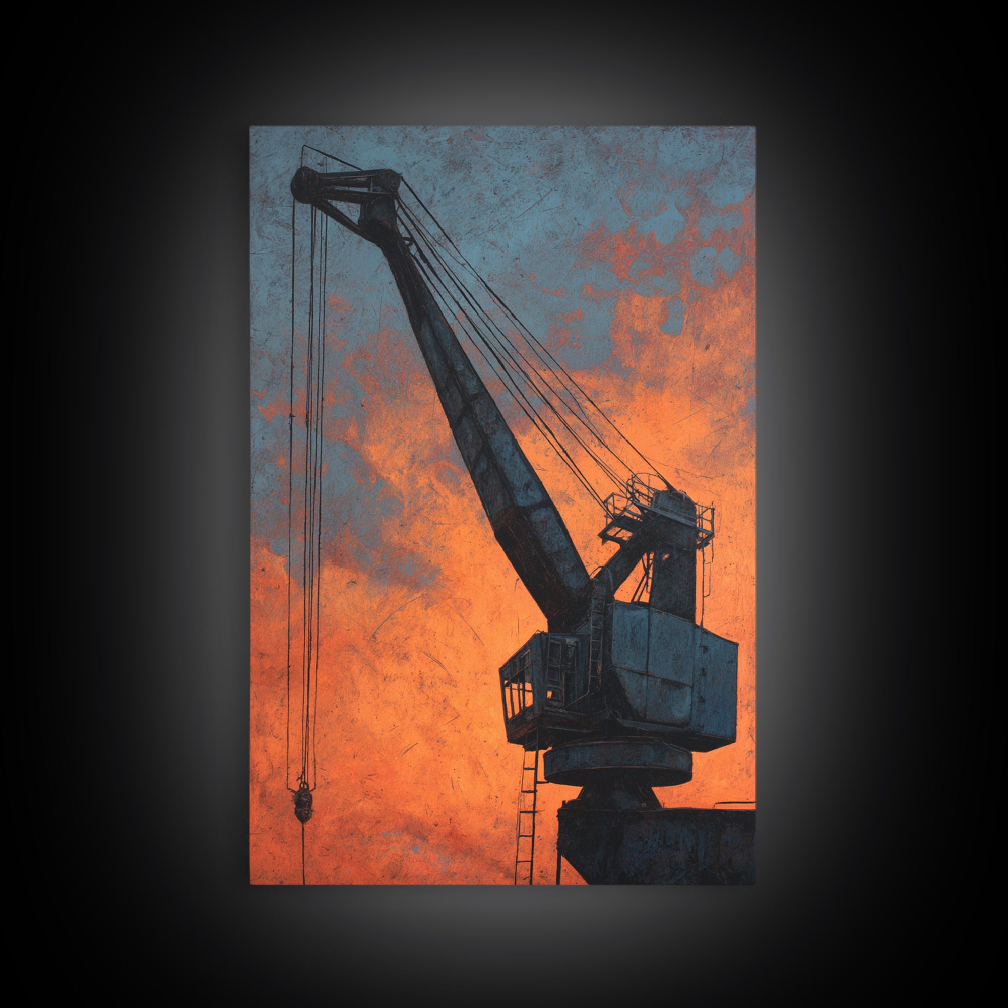 Warehouse Crane Silhouette Canvas Print, Industrial Art, Original Painting, Living Room Decor, Fine Art, Foundry, Large Art, IND-2x3-15