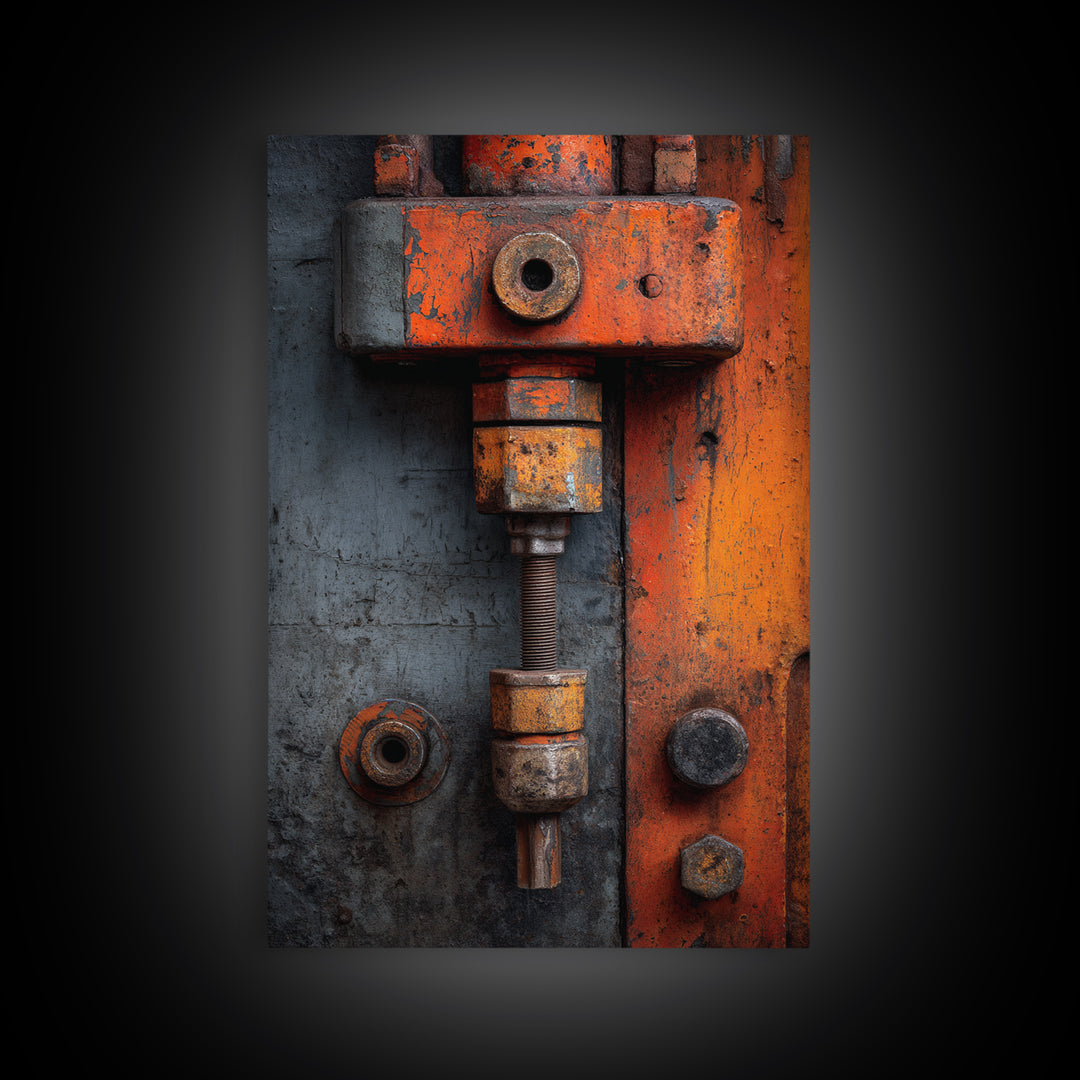 Rust Orange and Charcoal Geometric Abstraction Framed Canvas Print, Industrial Art, Art Print, Living Room Decor, Foundry, IND-2x3-22