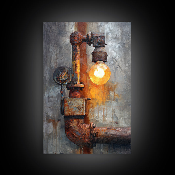 Industrial Lamp with Warm Glow Canvas Print, Industrial Art, Abstract Art, Living Room Decor, Fine Art, Foundry, Bauhaus Poster, IND-2x3-31