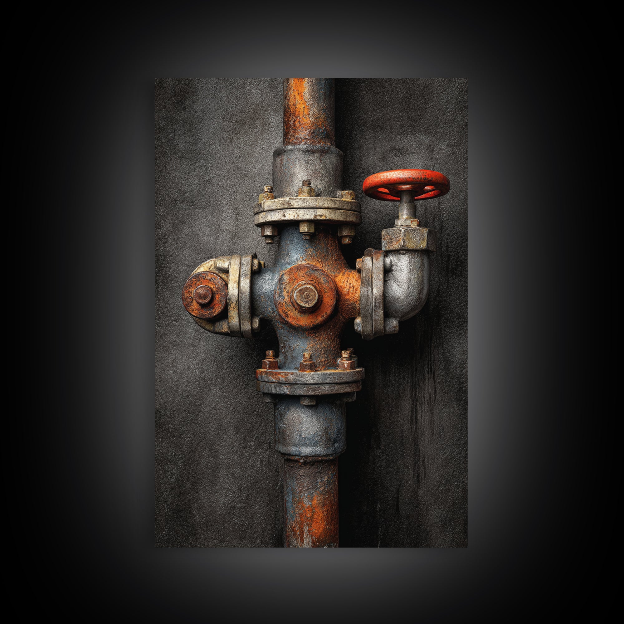 Metal Pipes and Valves as Graphic Composition Canvas Print, Industrial Art, Printables, Living Room Decor, Fine Art, Foundry, IND-2x3-40