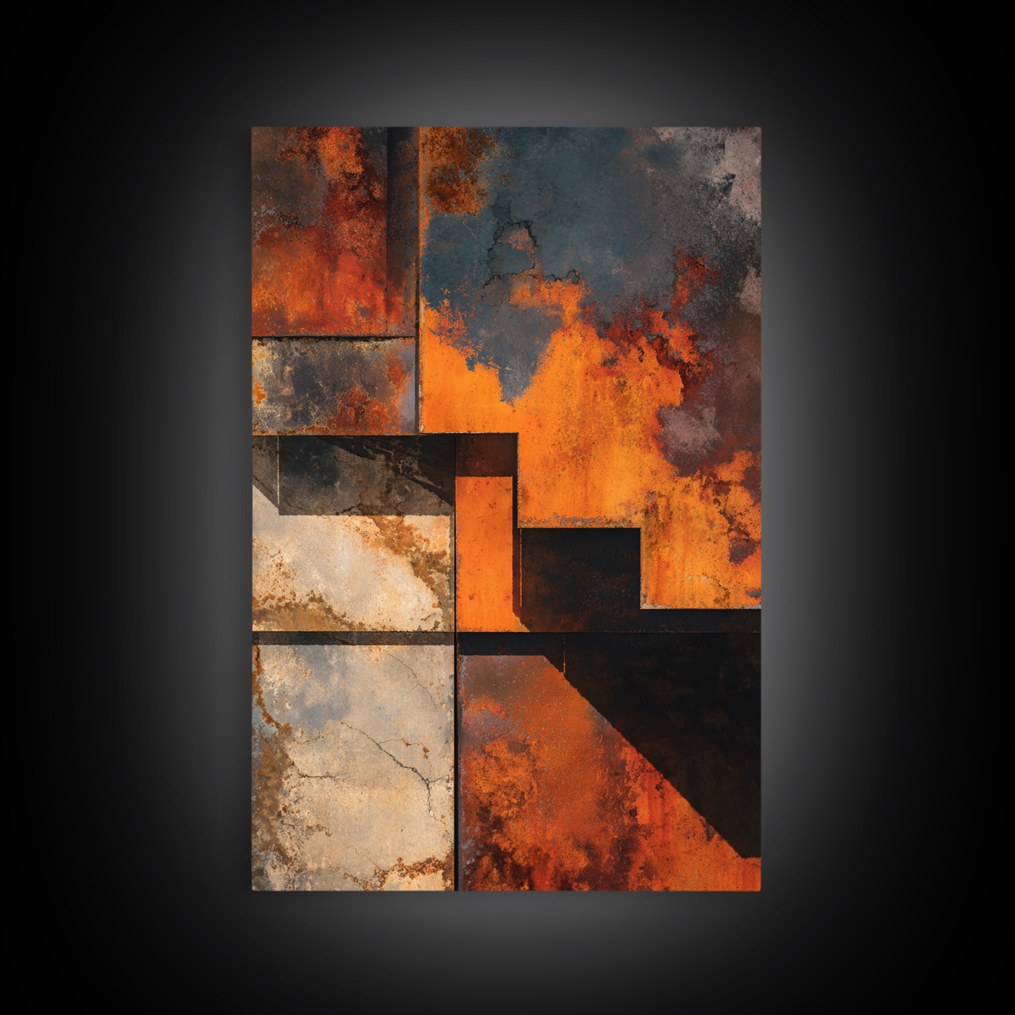 Rust Orange and Charcoal Geometric Abstraction Framed Canvas Print, Industrial Art, Art Print, Living Room Decor, Foundry, IND-2x3-46