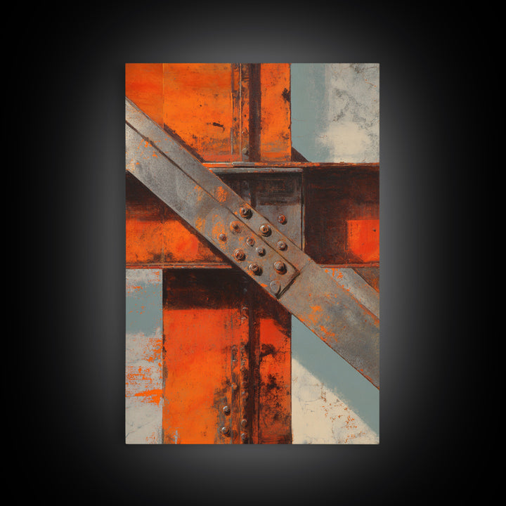 Steel Beams Crossing Like Abstract Lines Canvas Print, Industrial Art, Dining Room Wall Art, Living Room Decor, Abstract Art, IND-2x3-49