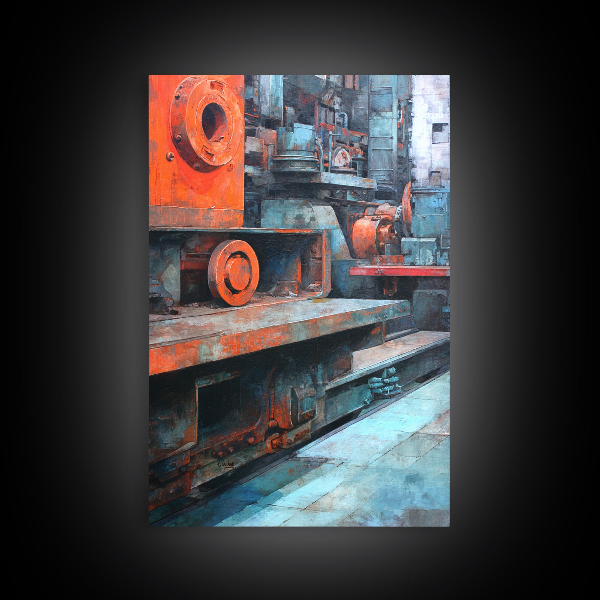 Urban Rail Yard Canvas Print, Industrial Art, Abstract Wall Art, Living Room Decor, Watercolor Art, Foundry, IND-2x3-5