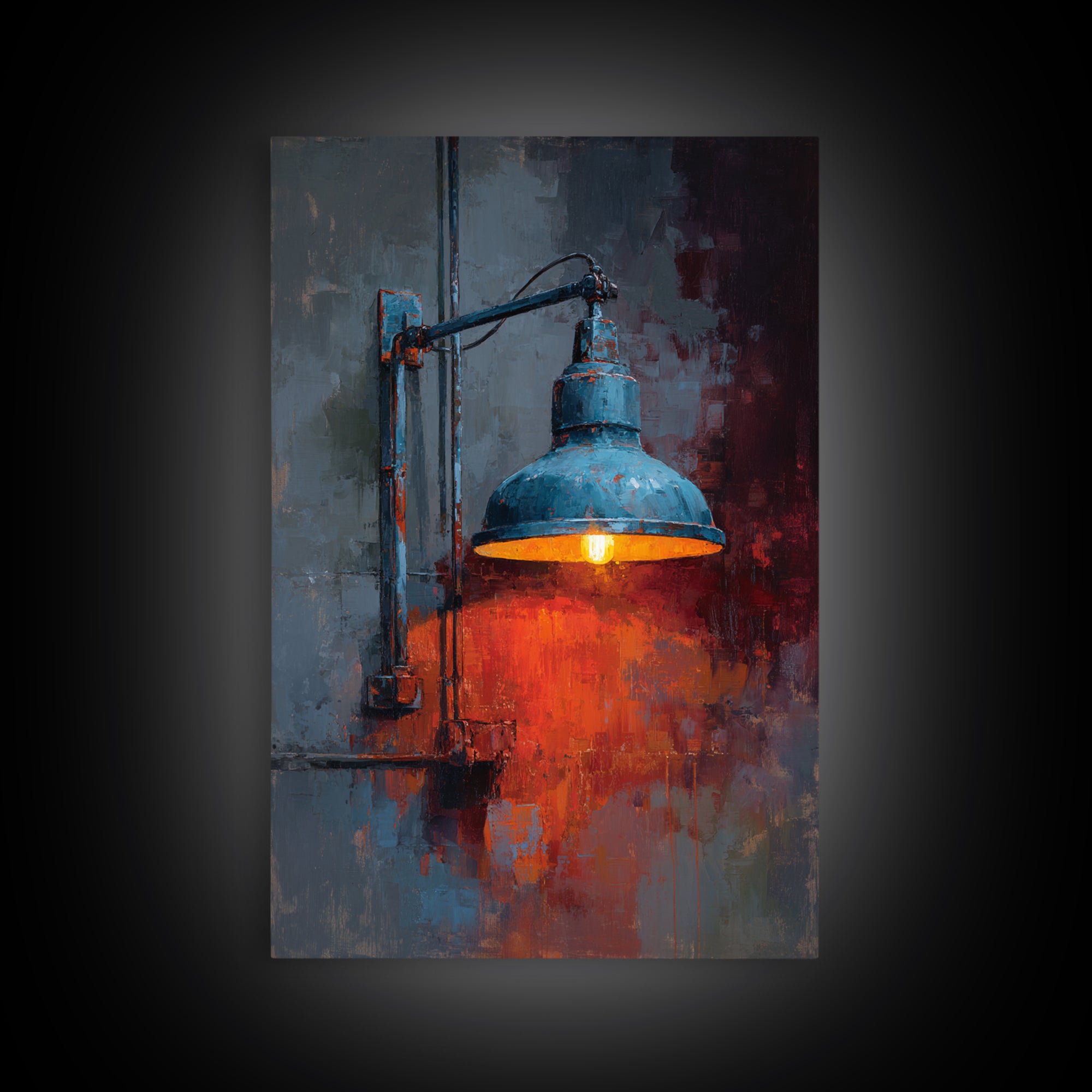 Industrial Lamp with Warm Glow Framed Canvas Print, Industrial Art, Abstract Painting, Living Room Decor, Fine Art, Foundry, IND-2x3-55