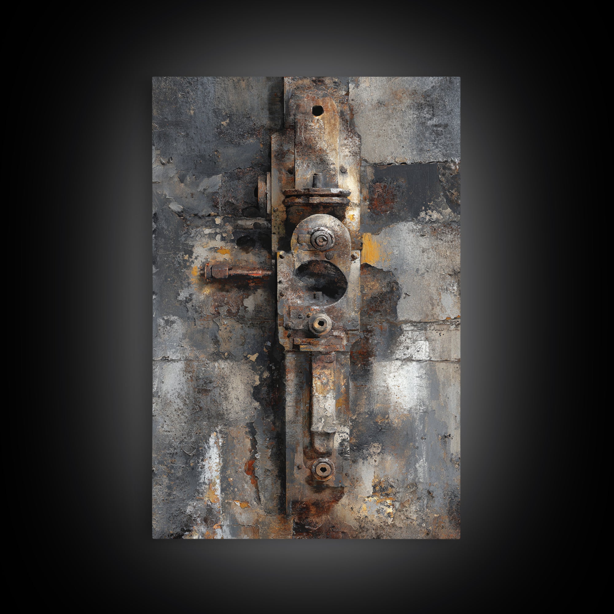 Abstract Smoke and Steel Shapes Framed Canvas Print, Industrial Art, Art Prints, Living Room Decor, Fine Art, Foundry, IND-2x3-56