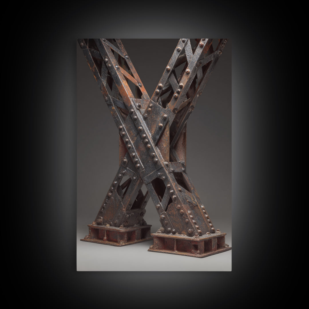 Steel Bridge Truss Framed Canvas Print, Industrial Art, Bauhaus Poster, Living Room Decor, Oil Painting, Foundry, IND-2x3-59