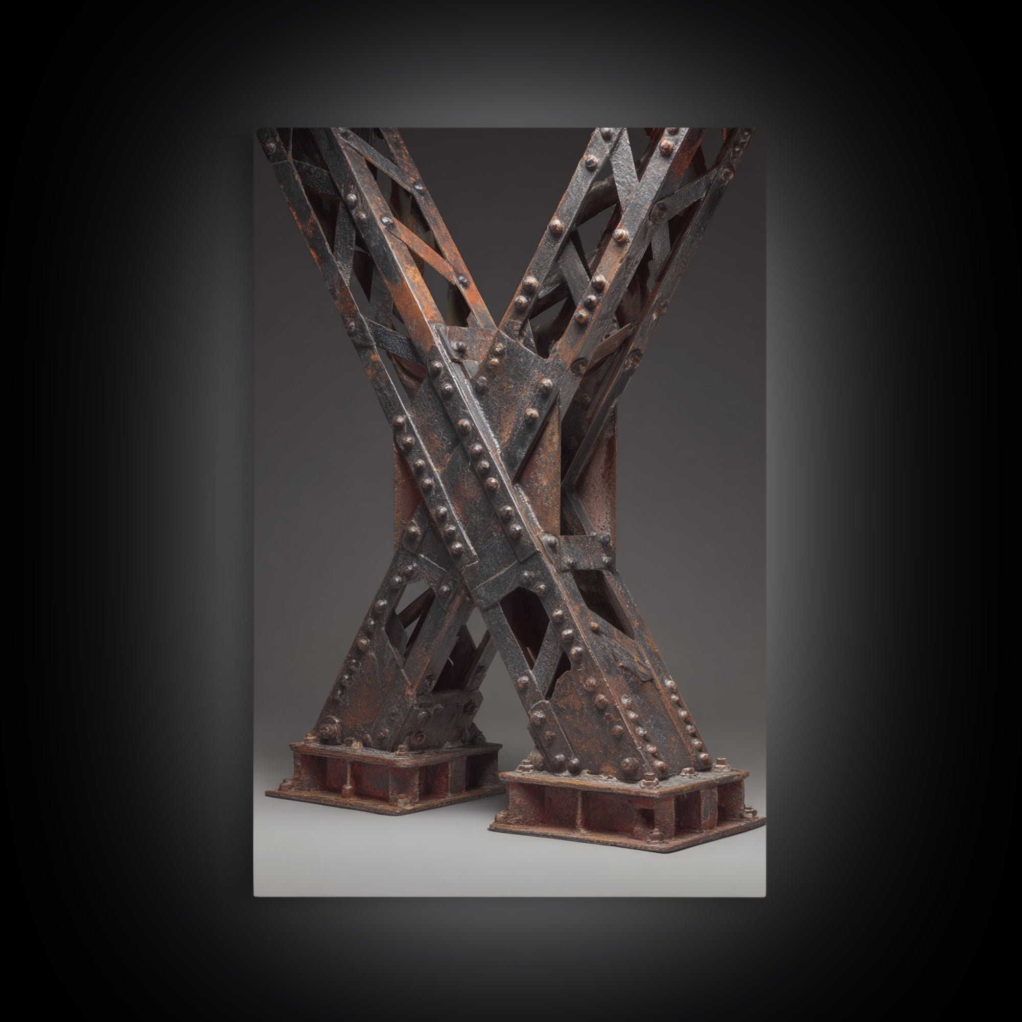 Steel Bridge Truss Framed Canvas Print, Industrial Art, Bauhaus Poster, Living Room Decor, Oil Painting, Foundry, IND-2x3-59