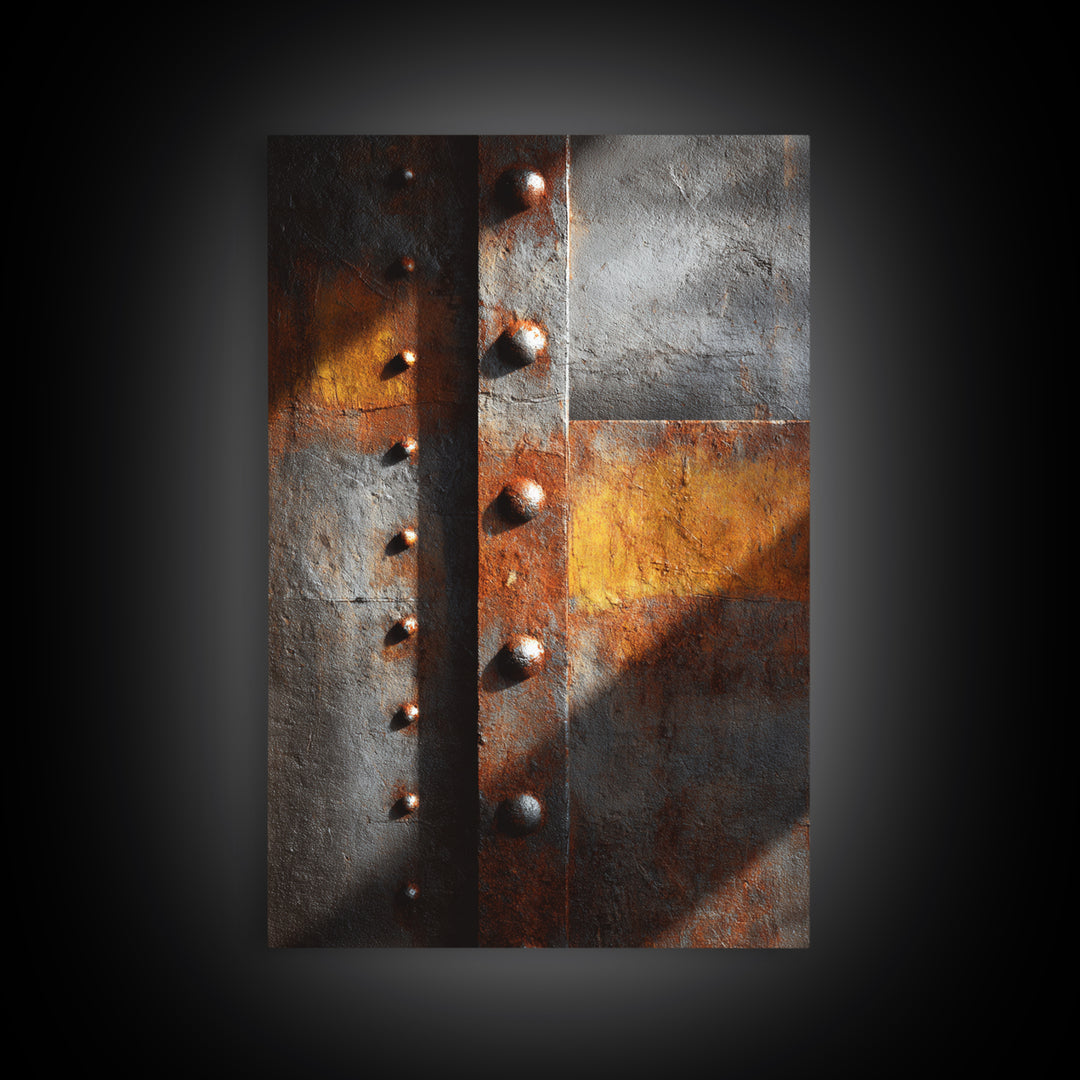 Riveted Metal Panel Texture Study Framed Canvas Print, Industrial Art, Wall Decor, Living Room Decor, Fine Art, Foundry, IND-2x3-6