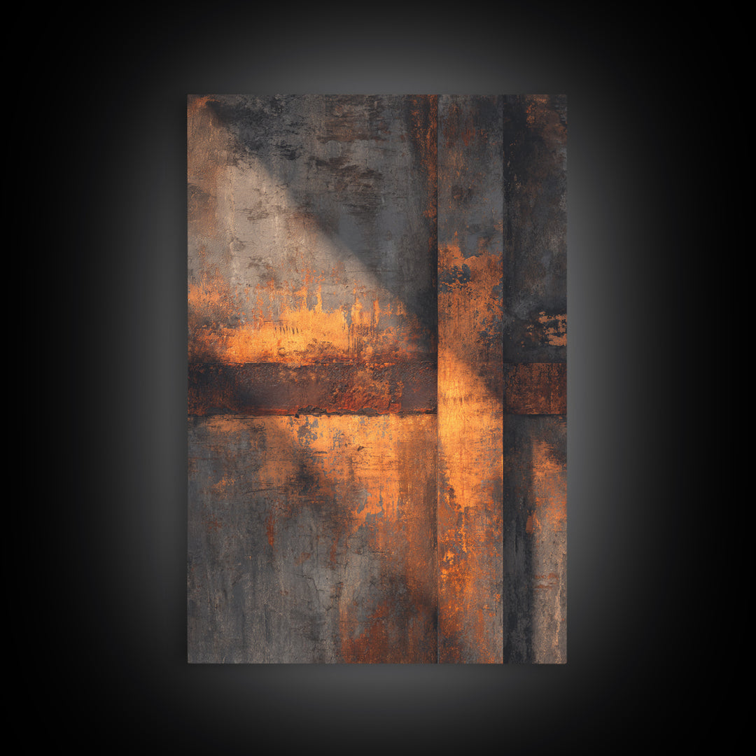Exposed Brick Texture Abstract Framed Canvas Print, Industrial Art, Abstract Painting, Living Room Decor, Abstract Art, Foundry, IND-2x3-60