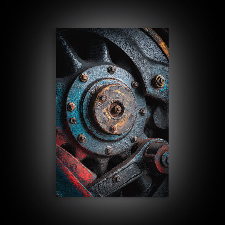 Steam Locomotive Wheel Closeup Canvas Print, Industrial Art, Black and White Wall Art, Living Room Decor, Abstract Art, Foundry, IND-2x3-62