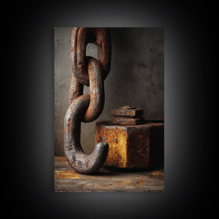 Chain and Hook Still Life Canvas Print, Industrial Art, Abstract Wall Art, Living Room Decor, Oil Painting, Foundry, IND-2x3-72