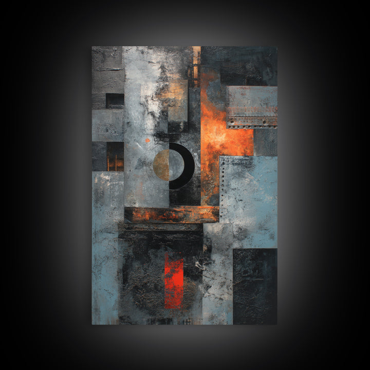 Abstract Smoke and Steel Shapes Framed Canvas Print, Industrial Art, Luxury Decor, Living Room Decor, Abstract Art, Foundry, IND-2x3-8