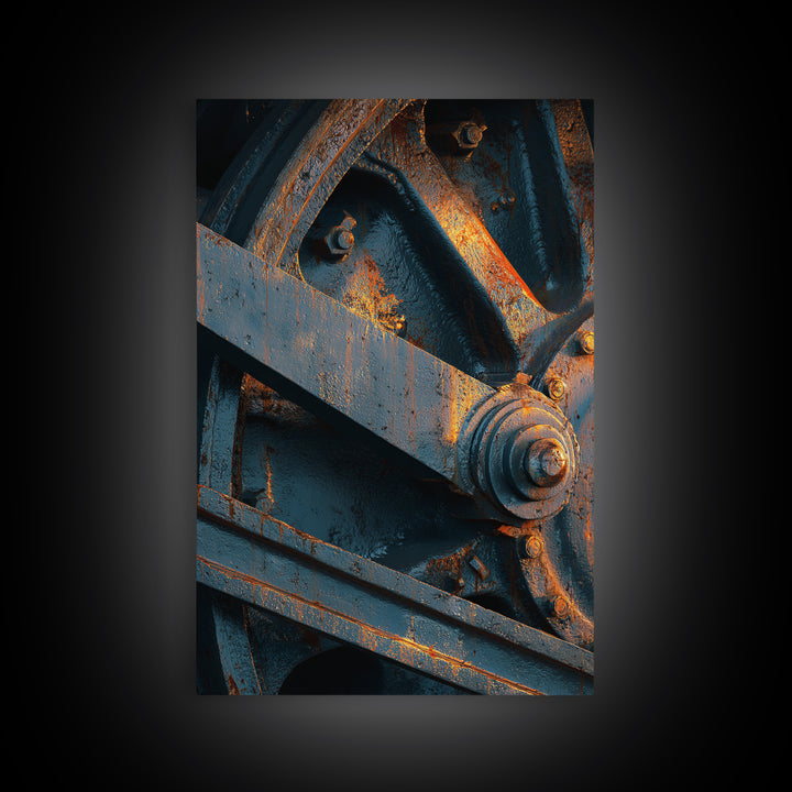 Steam Locomotive Wheel Closeup Canvas Print, Industrial Art, Black and White Wall Art, Living Room Decor, Abstract Art, Foundry, IND-2x3-86