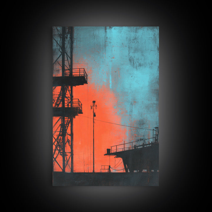 Warehouse Crane Silhouette Framed Canvas Print, Industrial Art, Room Decor, Living Room Decor, Fine Art, Foundry, Printables, IND-2x3-87