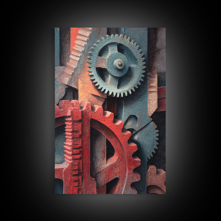 Rusted Gears Arranged as Sculptural Still Life Canvas Print, Industrial Art, Black and White Wall Art, Living Room Decor, IND-2x3-9
