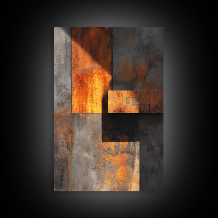Rust Orange and Charcoal Geometric Abstraction Canvas Print, Industrial Art, Abstract Painting, Living Room Decor, Foundry, IND-2x3-94