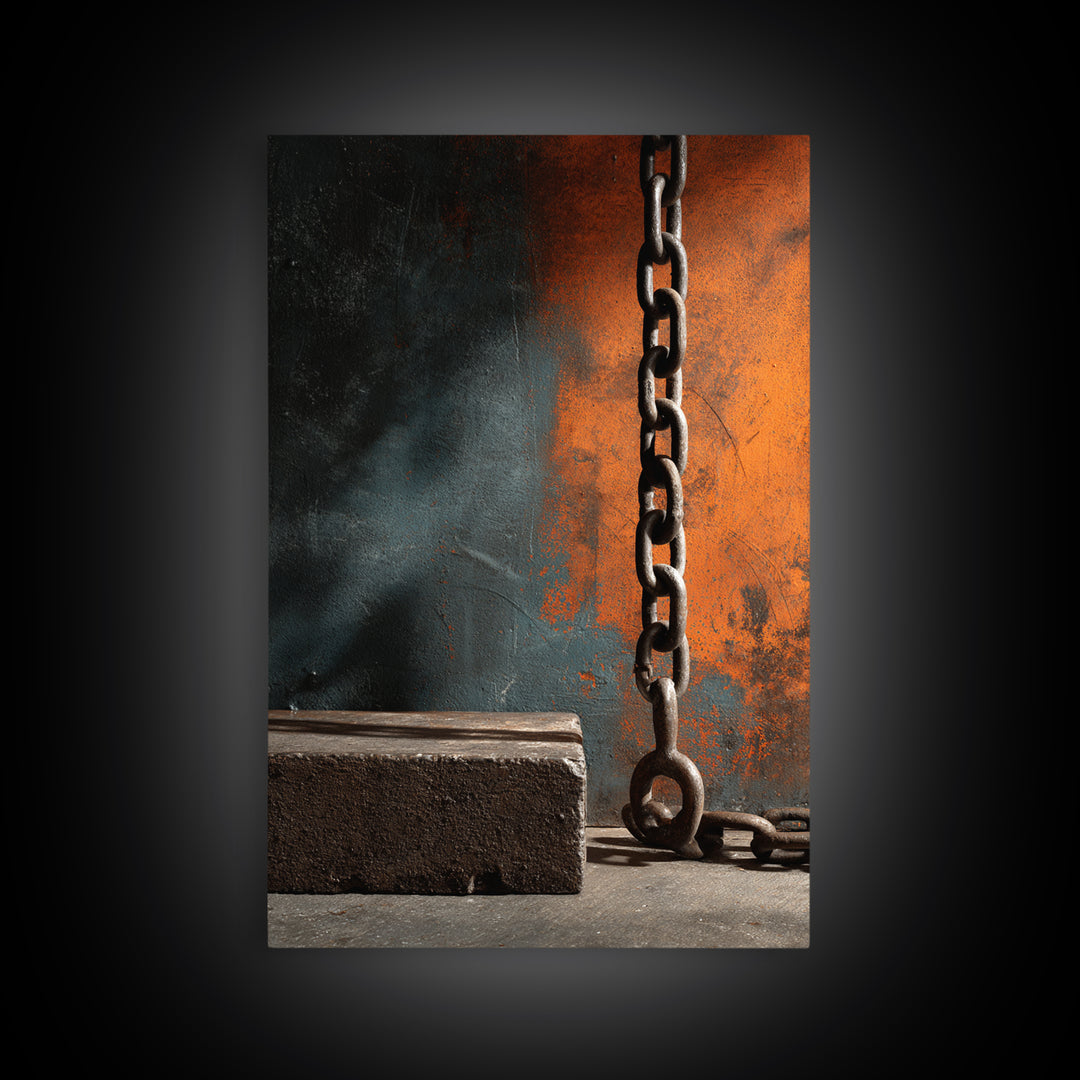 Chain and Hook Still Life Canvas Print, Industrial Art, Black and White Print, Living Room Decor, Fine Art, Foundry, IND-2x3-96