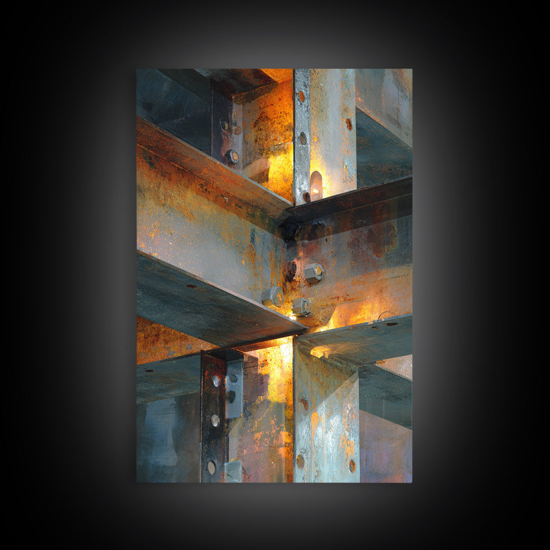 Steel Beams Crossing Like Abstract Lines Framed Canvas Print, Industrial Art, Living Room Decor, Abstract Art, Foundry, IND-2x3-97