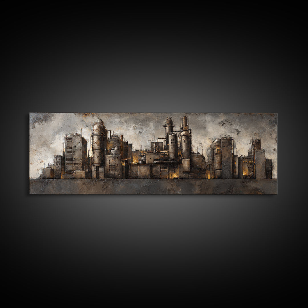 Industrial City Skyline Canvas Print, Industrial Art, Digital Prints, Living Room Decor, Fine Art, Foundry, Metal Art, IND-3x1-100
