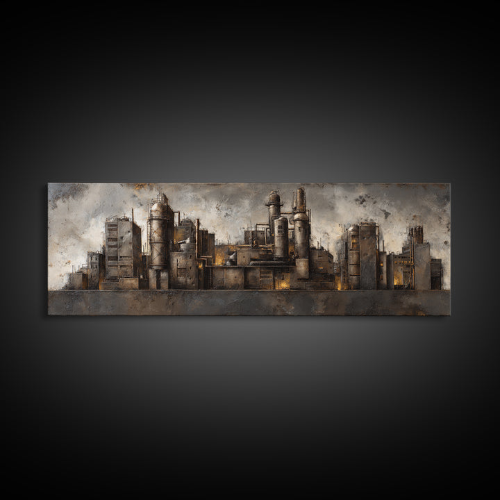 Industrial City Skyline Canvas Print, Industrial Art, Digital Prints, Living Room Decor, Fine Art, Foundry, Metal Art, IND-3x1-100