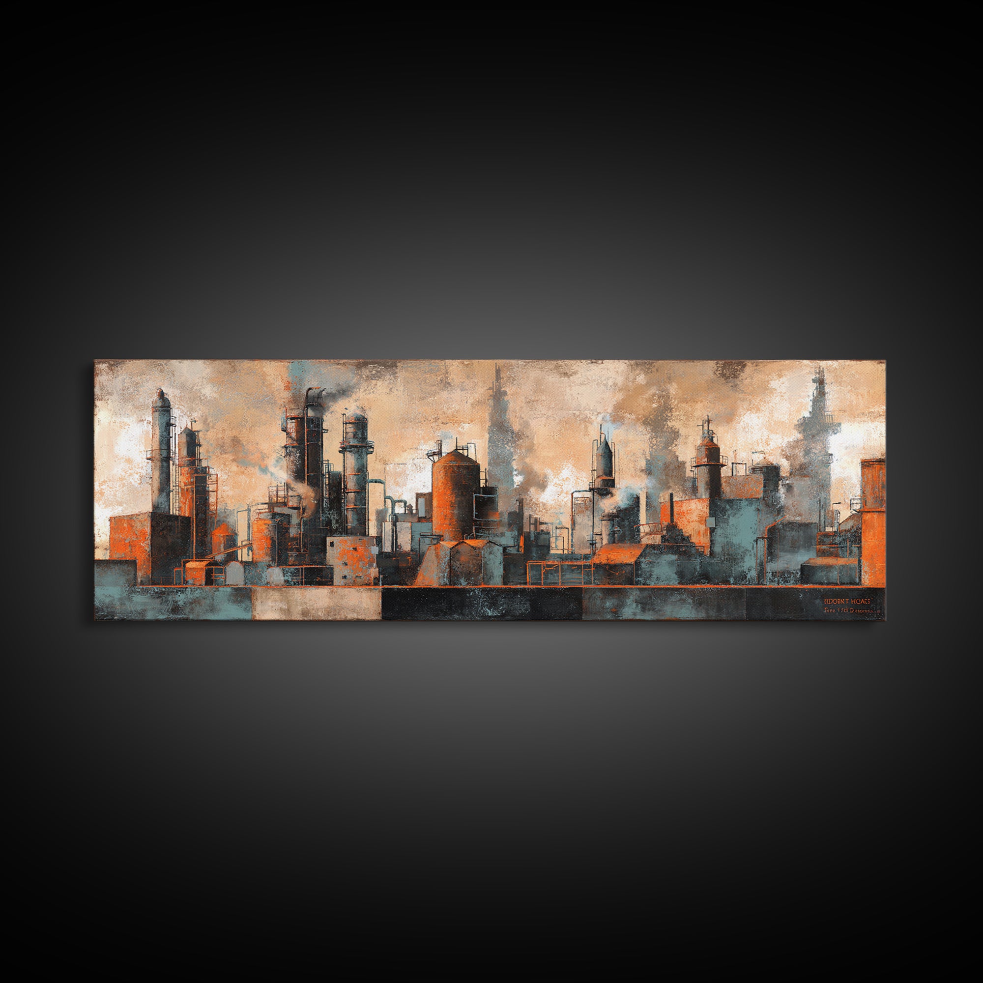 Industrial City Skyline Canvas Print, Industrial Art, Rustic Home Decor, Living Room Decor, Abstract Art, Foundry, IND-3x1-4