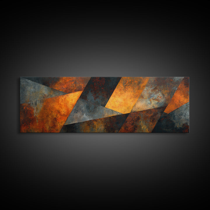 Rust Orange and Charcoal Geometric Abstraction Canvas Print, Industrial Art, Modern Decor, Living Room Decor, Abstract Art, IND-3x1-54