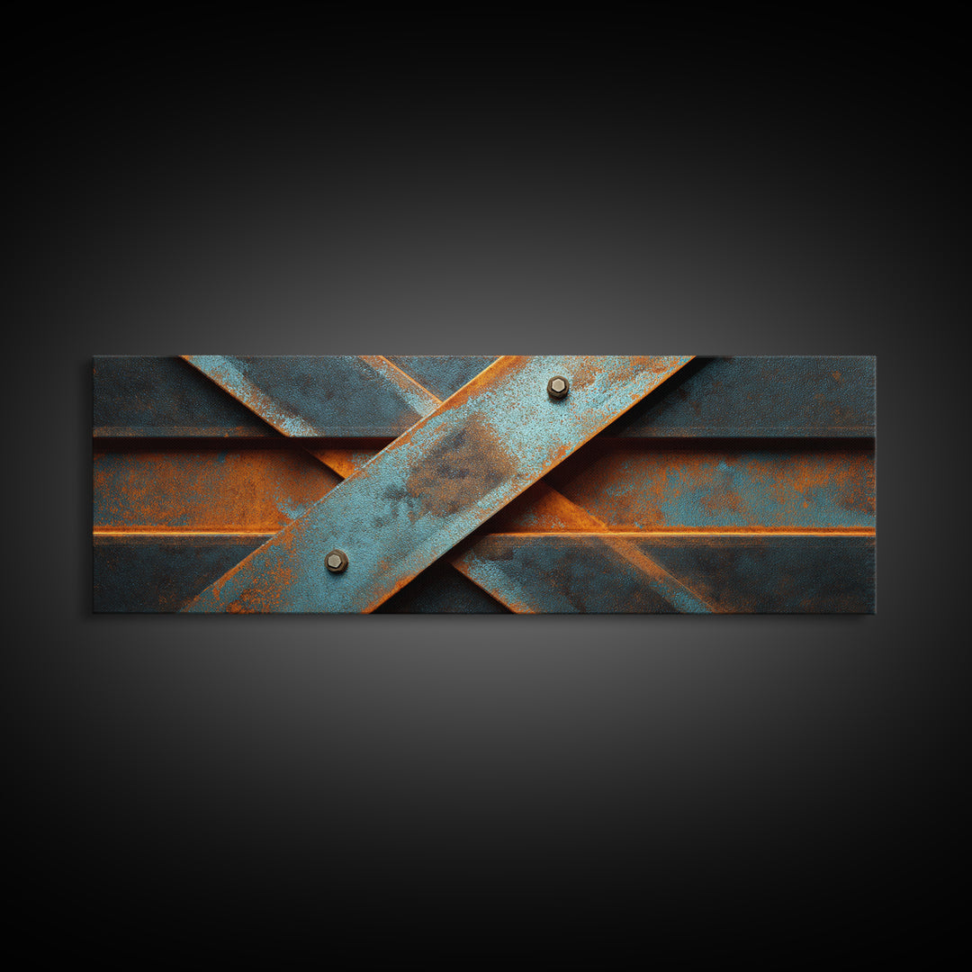 Steel Beams Crossing Like Abstract Lines Canvas Print, Industrial Art, Statement Artwork, Living Room Decor, Foundry, IND-3x1-57