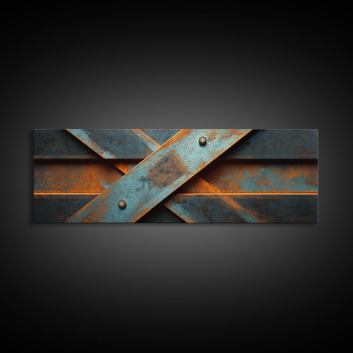 Steel Beams Crossing Like Abstract Lines Canvas Print, Industrial Art, Statement Artwork, Living Room Decor, Foundry, IND-3x1-57