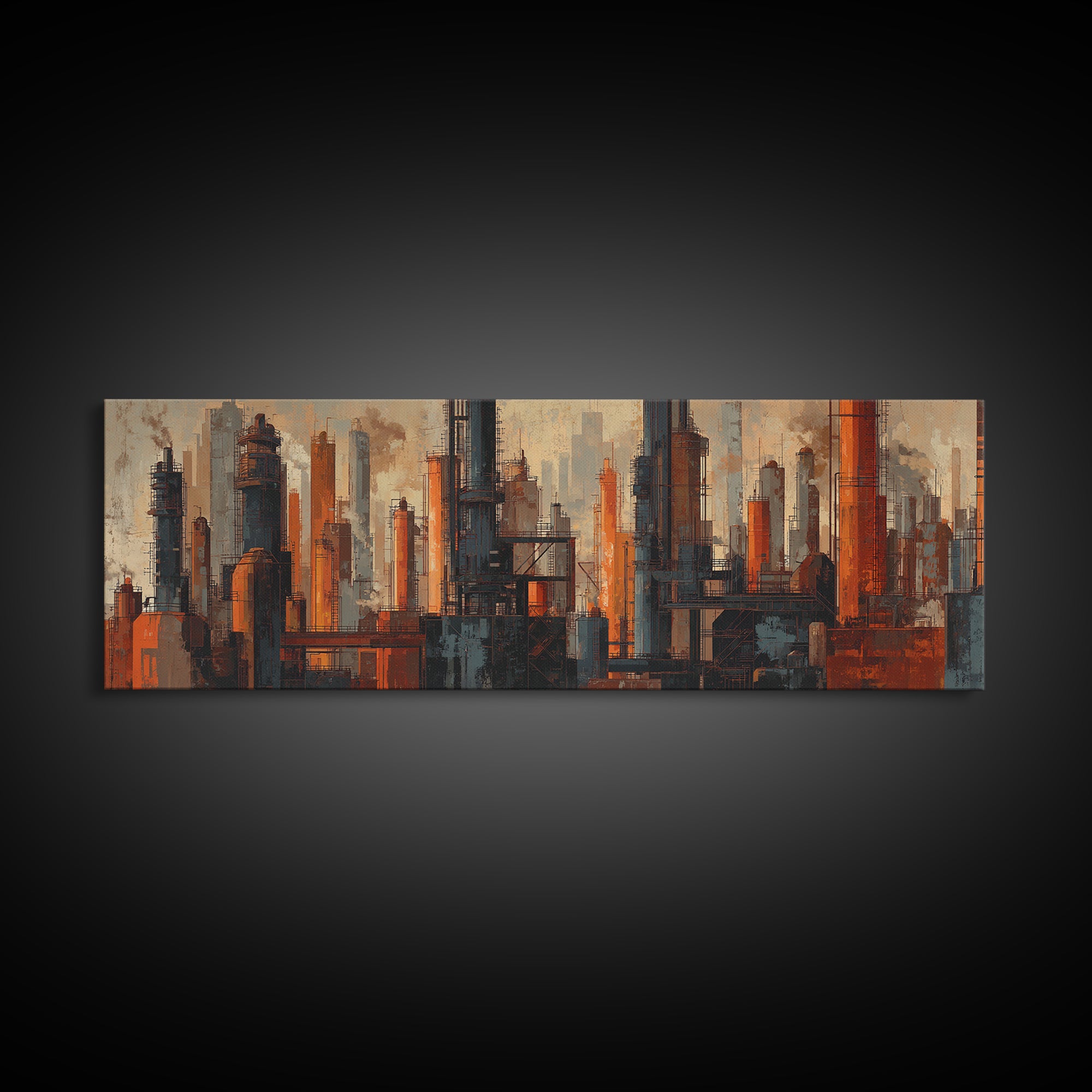 Industrial City Skyline Canvas Print, Industrial Art, Decor, Living Room Decor, Fine Art, Foundry, Black and White Wall Art, IND-3x1-76