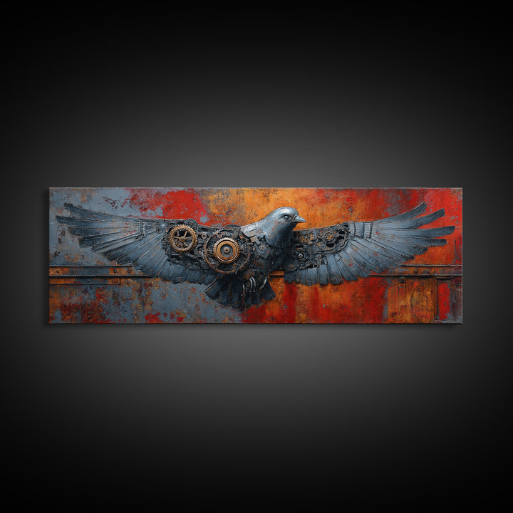 Mechanical Bird Made from Gears Canvas Print, Industrial Art, Abstract Art, Living Room Decor, Foundry, Bauhaus Poster, IND-3x1-83