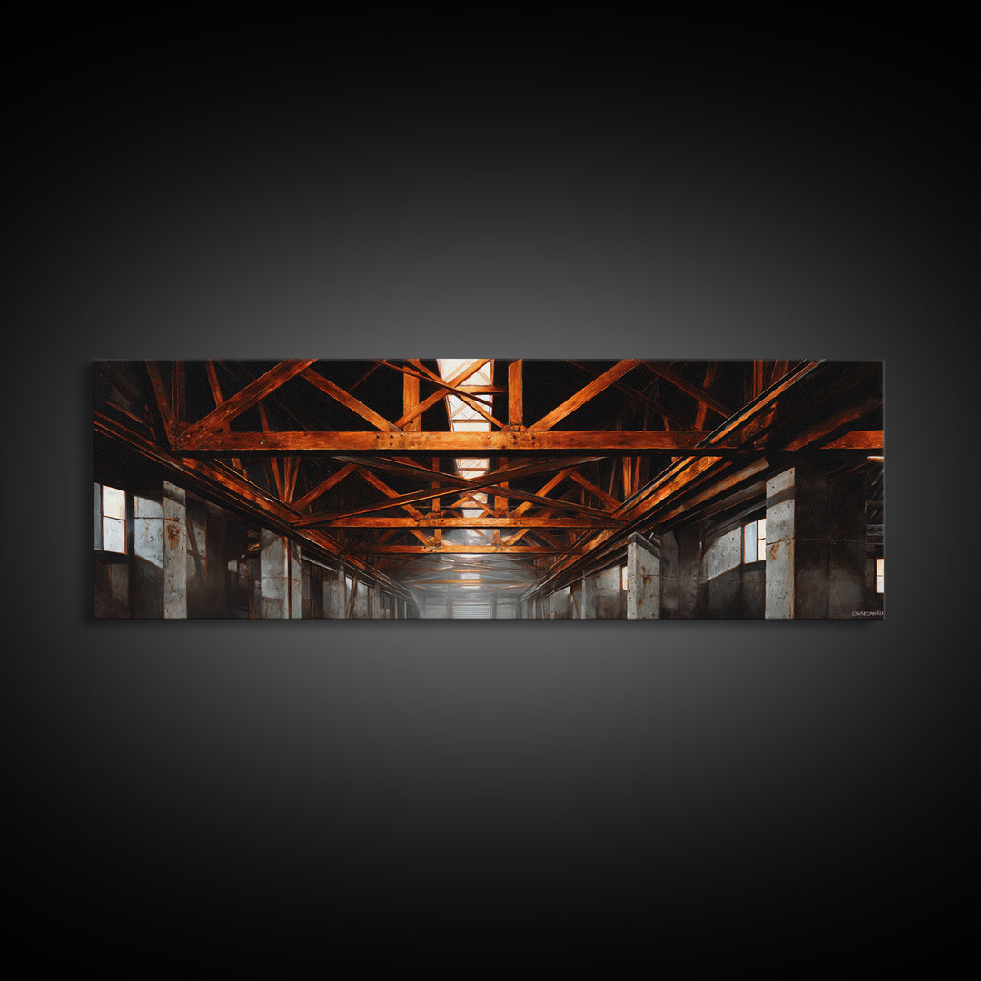 Steel Bridge Truss Canvas Print, Industrial Art, Abstract Wall Art, Living Room Decor, Fine Art, Foundry, Black and White Art, IND-3x1-91