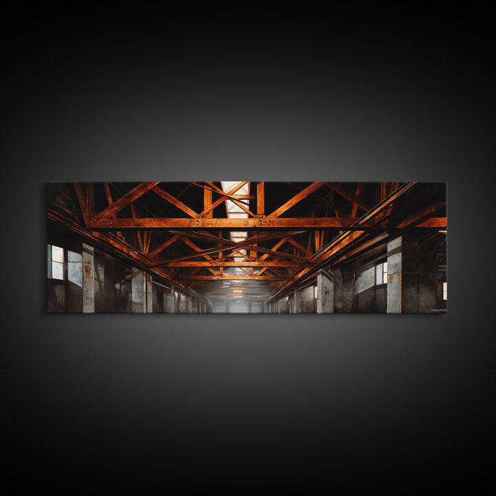 Steel Bridge Truss Canvas Print, Industrial Art, Abstract Wall Art, Living Room Decor, Fine Art, Foundry, Black and White Art, IND-3x1-91
