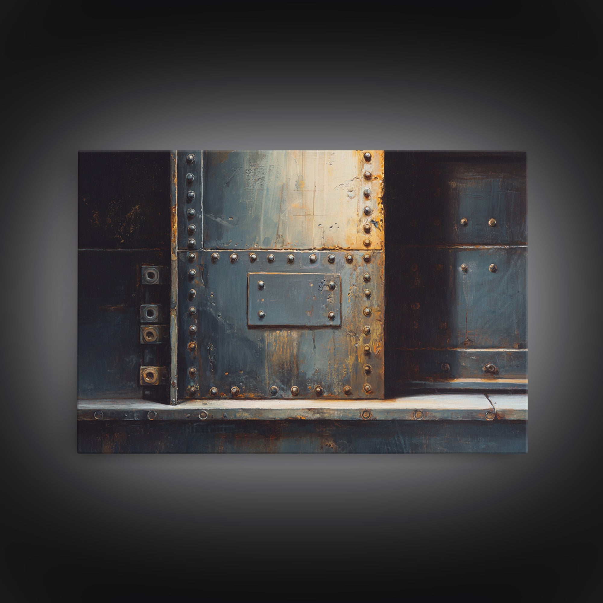 Riveted Metal Panel Texture Study Canvas Print, Industrial Art, Dining Room Wall Art, Living Room Decor, Watercolor Art, IND-3x2-26