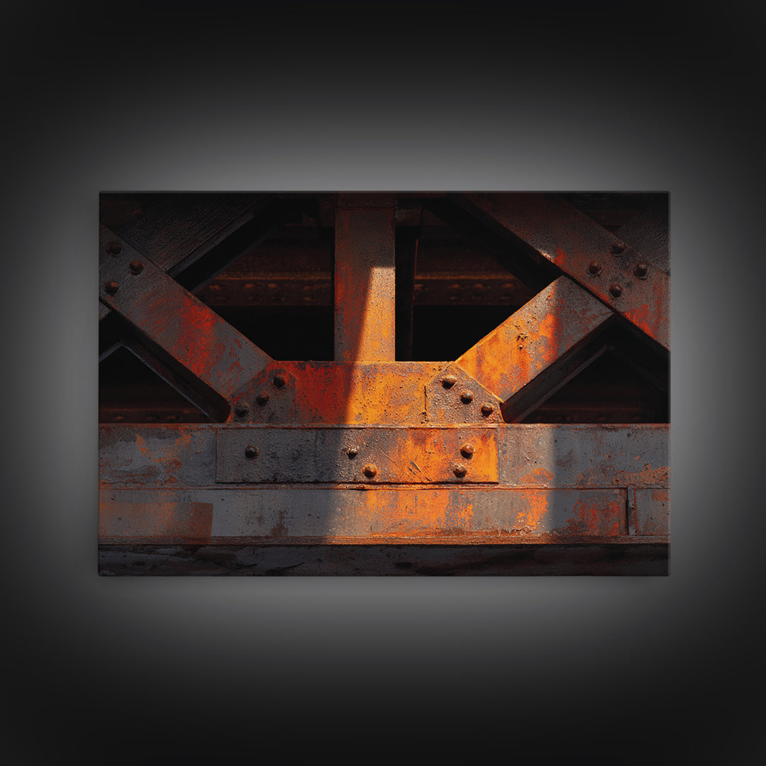 Steel Bridge Truss Framed Canvas Print, Industrial Art, Art, Living Room Decor, Foundry, Printable Art, Abstract Wall Art, IND-3x2-31