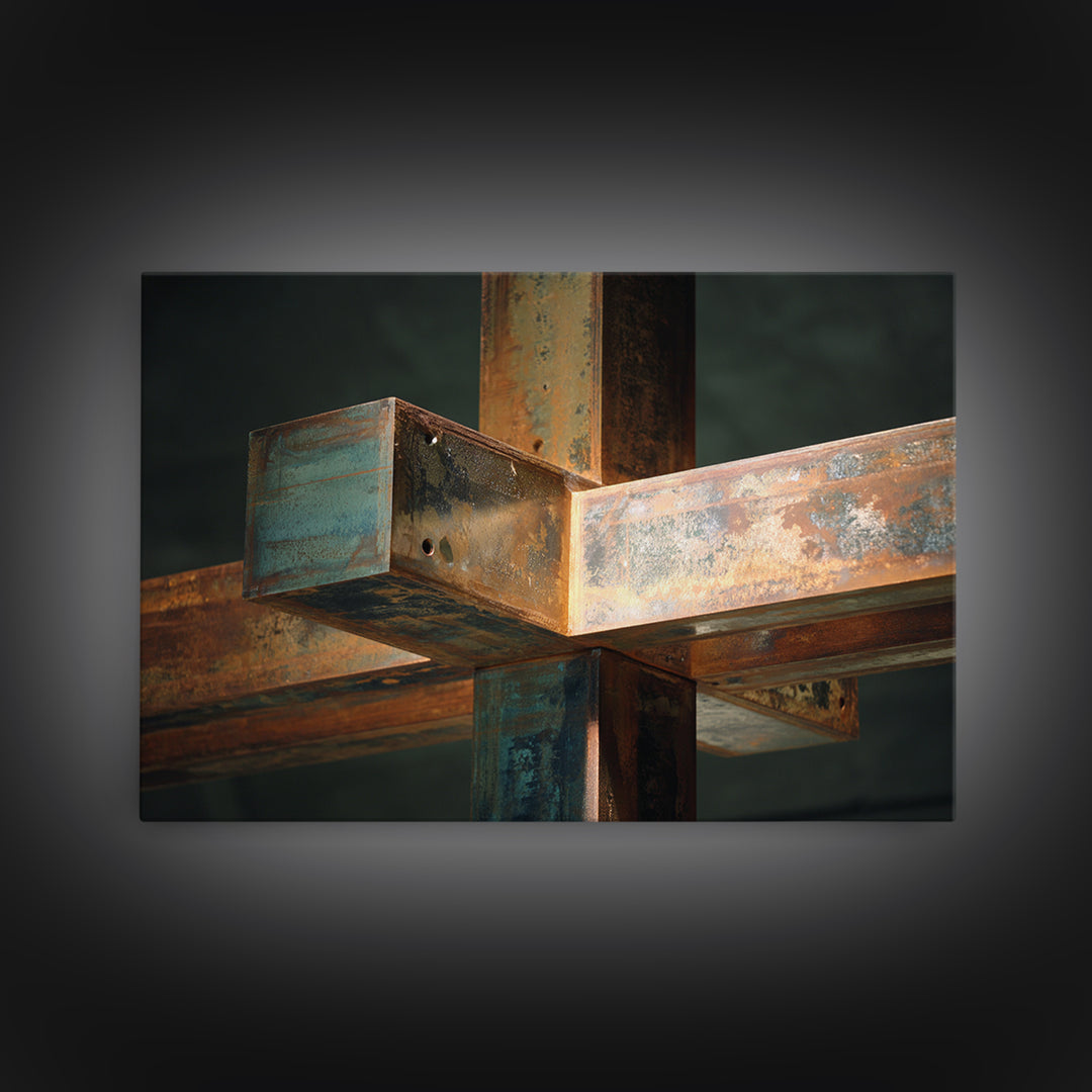 Steel Beams Crossing Like Abstract Lines Framed Canvas Print, Industrial Art, Room Decor, Living Room Decor, Fine Art, Foundry, IND-3x2-45