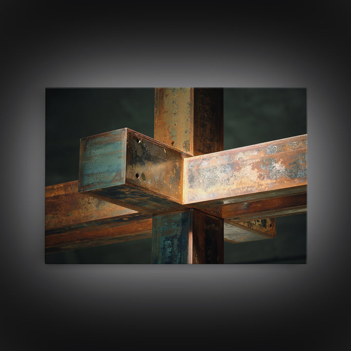 Steel Beams Crossing Like Abstract Lines Framed Canvas Print, Industrial Art, Room Decor, Living Room Decor, Fine Art, Foundry, IND-3x2-45