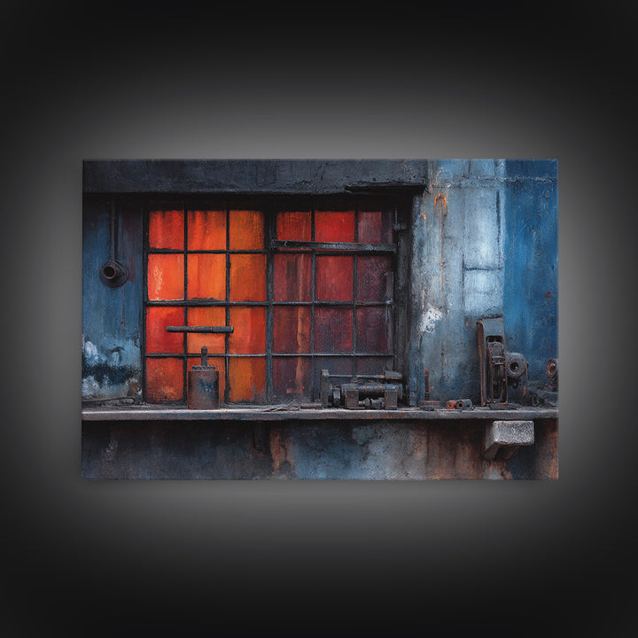 Old Factory Window Framed Canvas Print, Industrial Art, Large Art, Living Room Decor, Fine Art, Foundry, Statement Artwork, IND-3x2-6