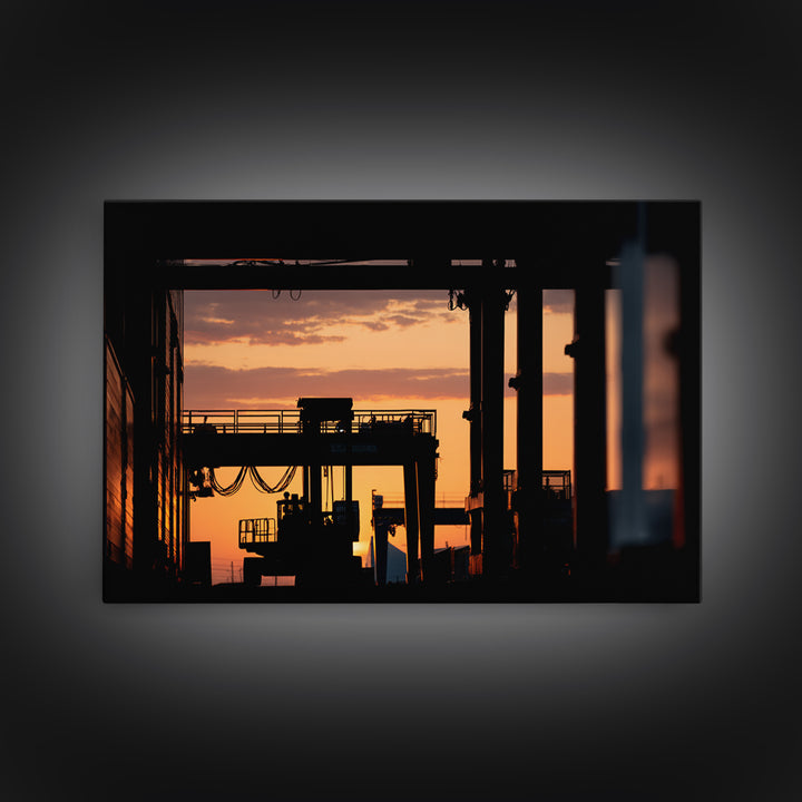 Warehouse Crane Silhouette Canvas Print, Industrial Art, Steampunk Decor, Living Room Decor, Fine Art, Foundry, Luxury Decor, IND-3x2-83