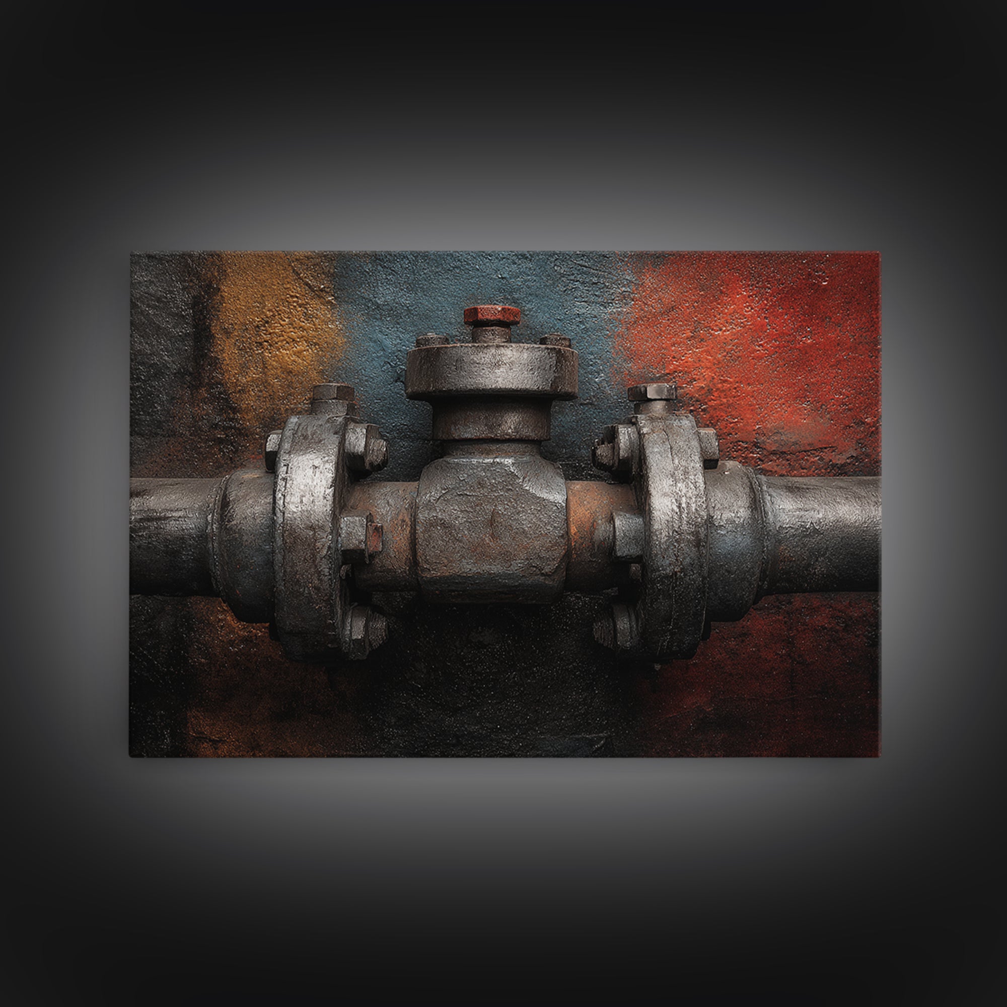 Metal Pipes and Valves as Graphic Composition Canvas Print, Industrial Art, Original Art, Living Room Decor, Fine Art, Foundry, IND-3x2-84