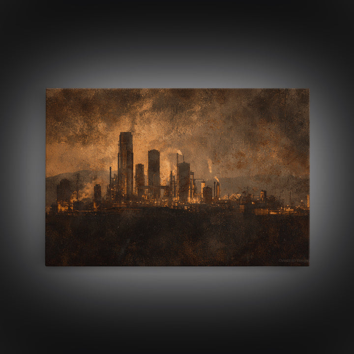 Industrial City Skyline Canvas Print, Industrial Art, Abstract Art, Living Room Decor, Fine Art, Foundry, Bauhaus Poster, IND-3x2-88