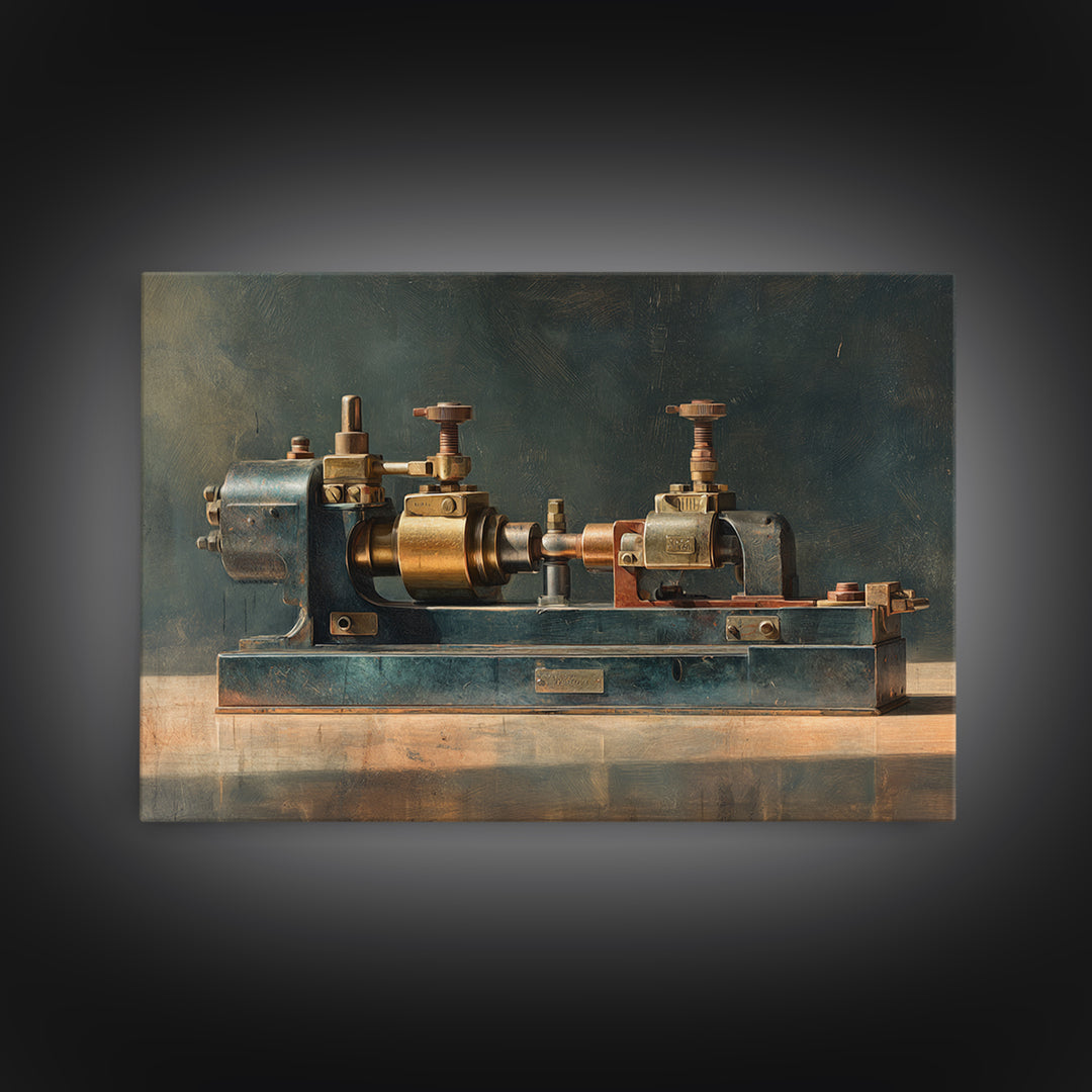 Brass Gauge and Machinery Still Life Canvas Print, Industrial Art, Home Decor, Living Room Decor, Oil Painting, Foundry, IND-3x2-89