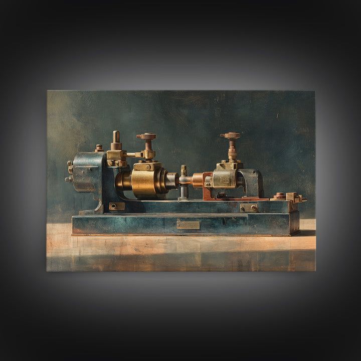 Brass Gauge and Machinery Still Life Canvas Print, Industrial Art, Home Decor, Living Room Decor, Oil Painting, Foundry, IND-3x2-89