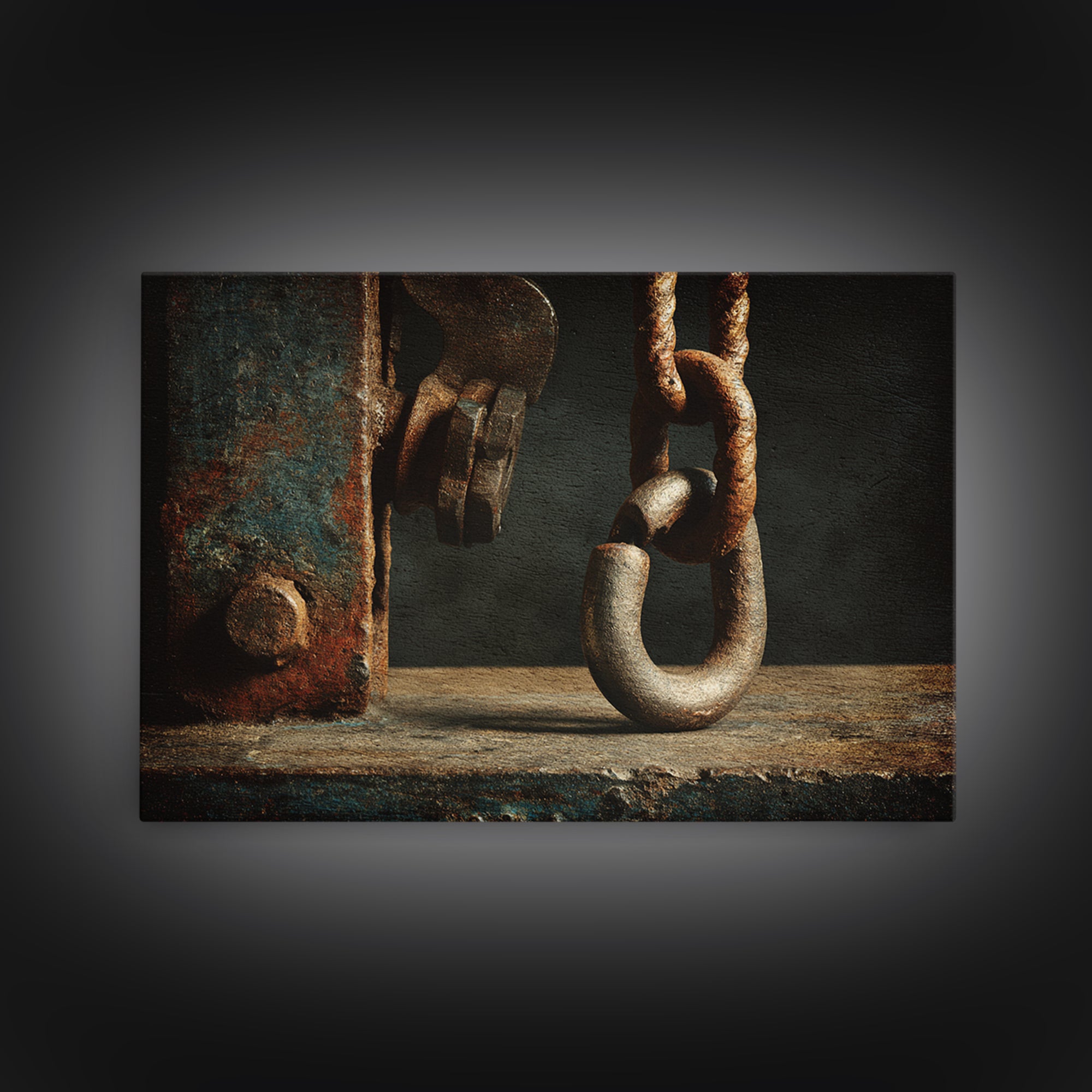 Chain and Hook Still Life Framed Canvas Print, Industrial Art, Textured Wall Art, Living Room Decor, Fine Art, Foundry, IND-3x2-92