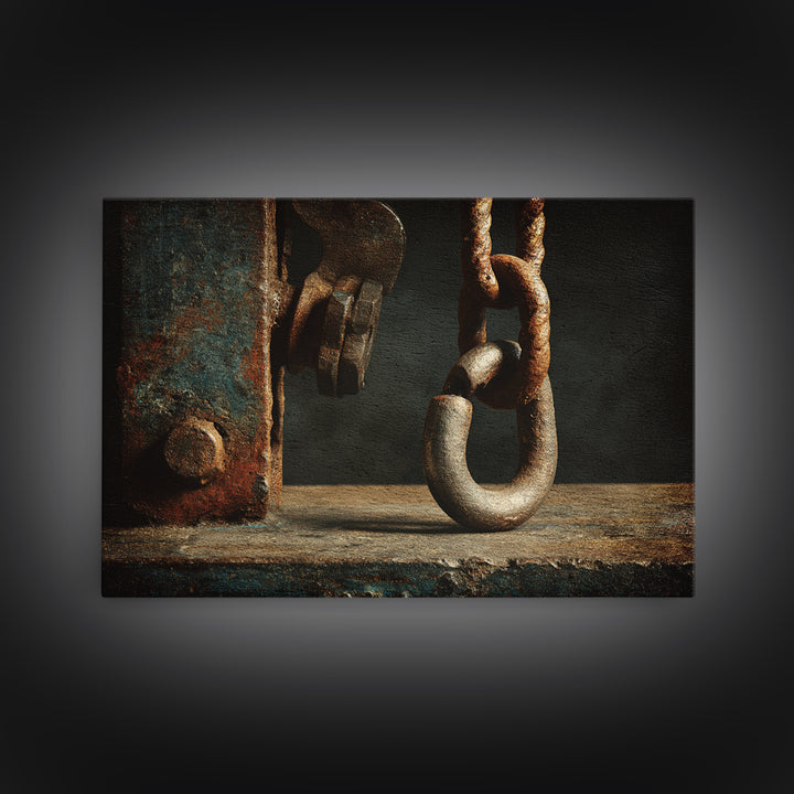 Chain and Hook Still Life Framed Canvas Print, Industrial Art, Textured Wall Art, Living Room Decor, Fine Art, Foundry, IND-3x2-92