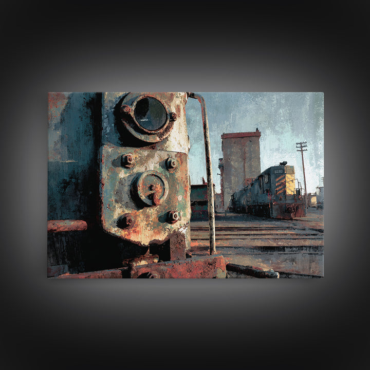 Urban Rail Yard Framed Canvas Print, Industrial Art, Art, Living Room Decor, Watercolor Art, Foundry, Printable Art, IND-3x2-97
