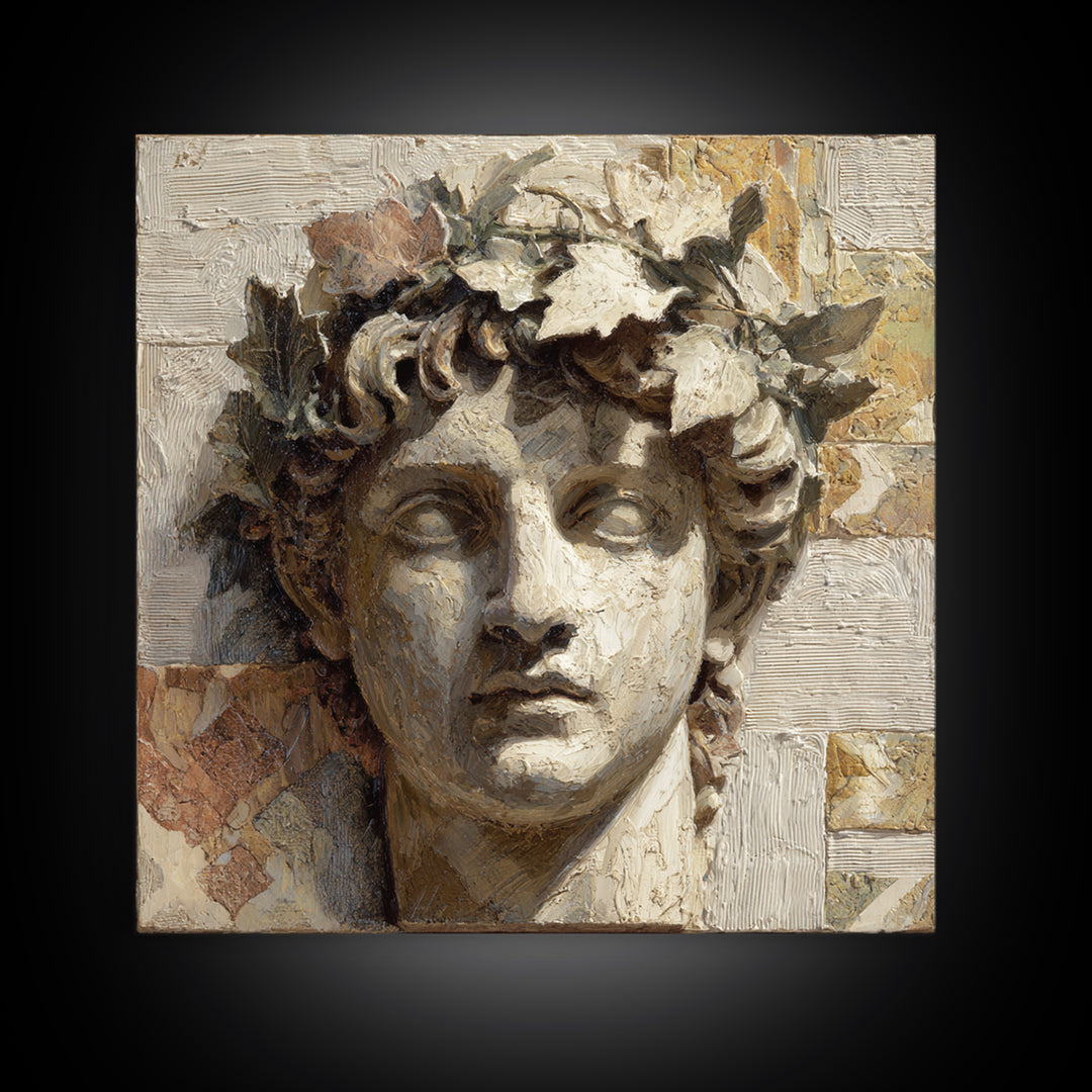 Classic Roman Statue Bust Framed Canvas Print, Italian Villa Art, Oil Painting, Living Room Decor, Villa, Farmhouse Wall Art, IVA-1x1-12