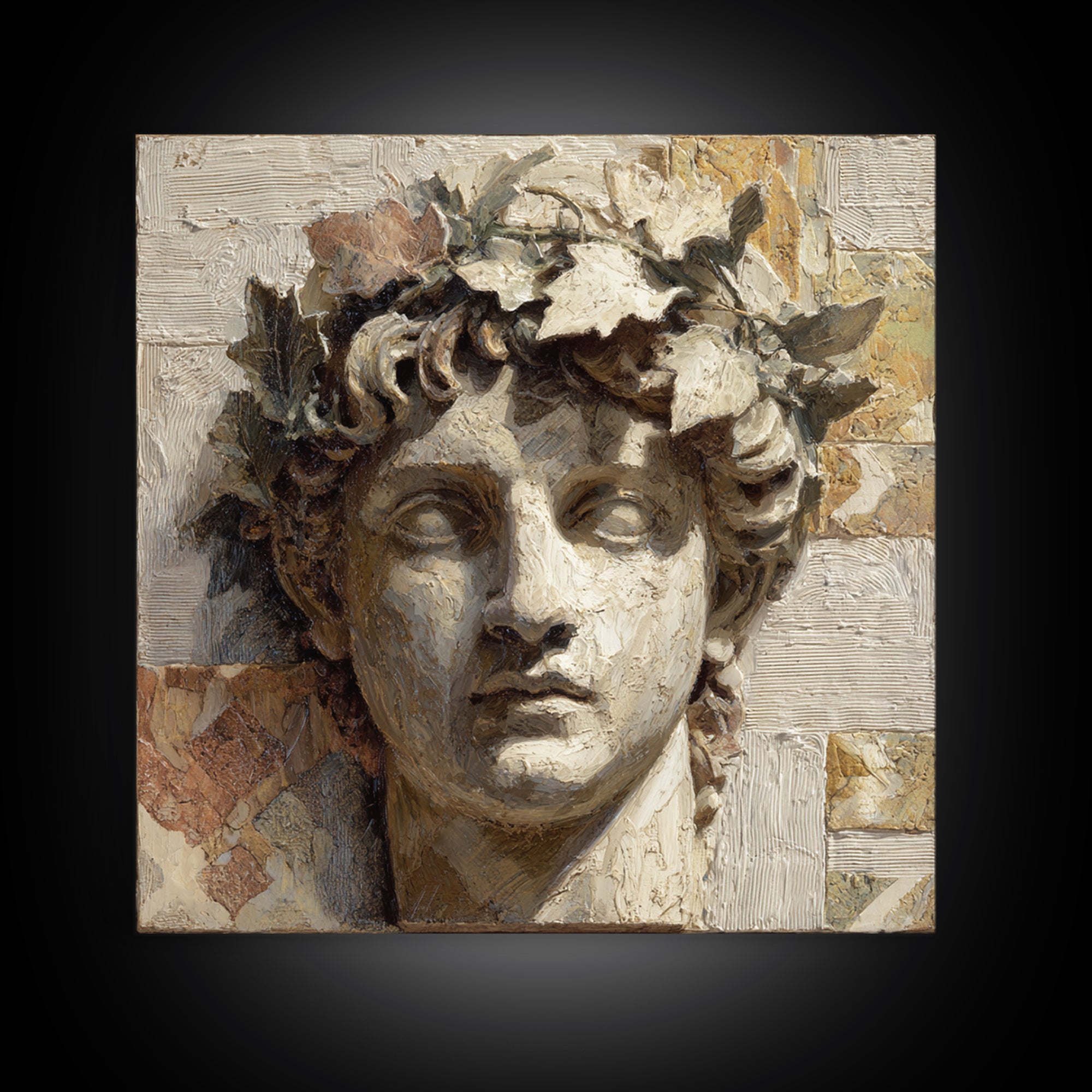 Classic Roman Statue Bust Framed Canvas Print, Italian Villa Art, Oil Painting, Living Room Decor, Villa, Farmhouse Wall Art, IVA-1x1-12
