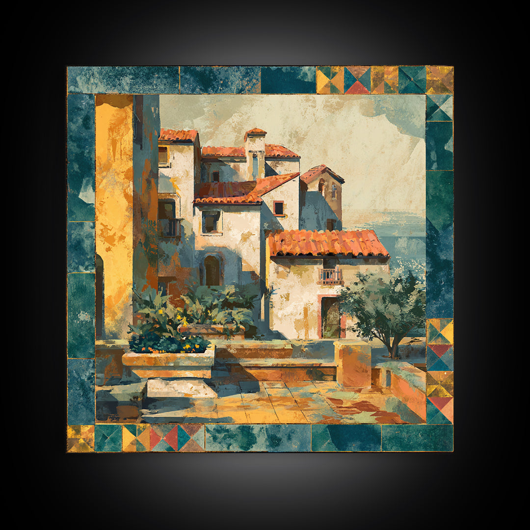 Amalfi Coast Cliffs Canvas Print, Italian Villa Art, Coastal Wall Art, Living Room Decor, Watercolor Art, Villa, IVA-1x1-13