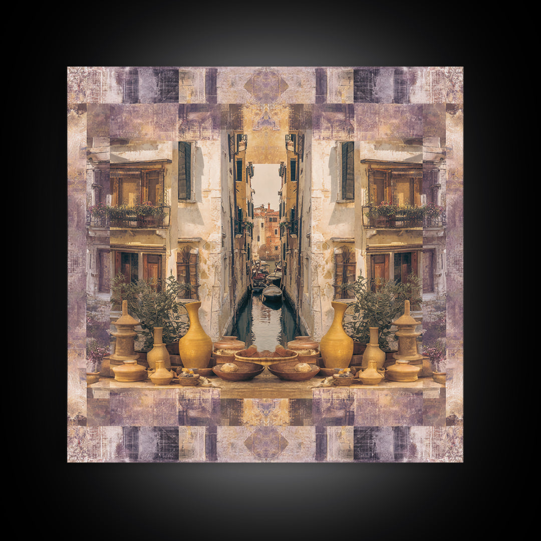 Venetian Canal Reflection Without City Crowd Canvas Print, Italian Villa Art, Large Wall Art, Living Room Decor, Villa, IVA-1x1-20